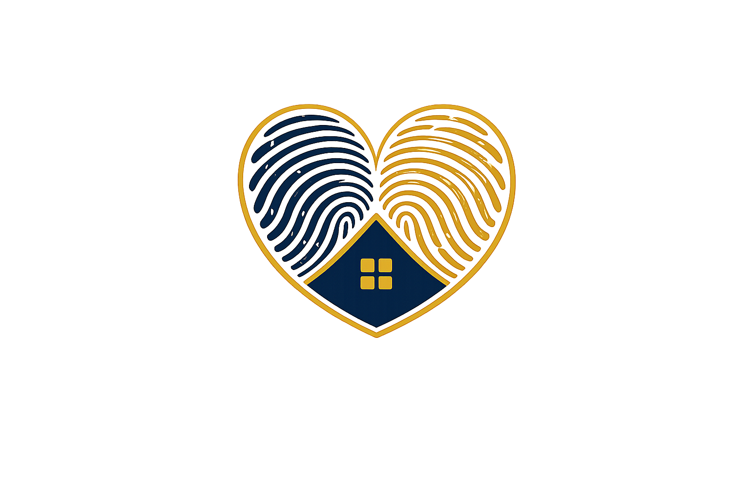 The Human Behind the House heart icon formed by two fingerprints above a house roof